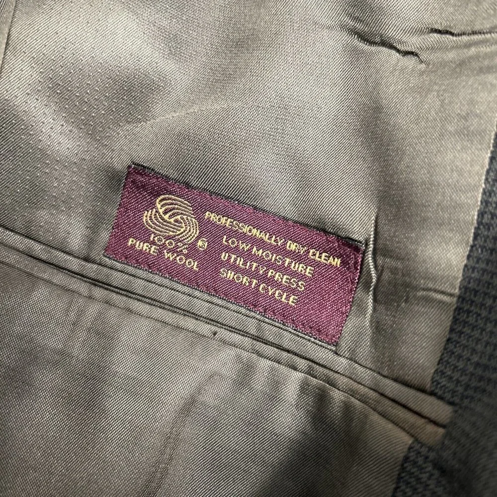 VTG Jos A Bank Business Express 100% Wool Green/Blue Check Blazer Jacket 43R - Picture 11 of 11